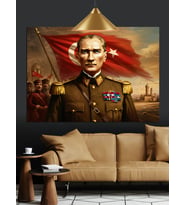 Askeri Üniformalı Atatürk Portresi Dekoratif Kanvas - Mdf Ahşap Tablo