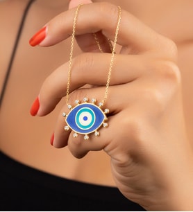 925 Ayar Gümüş Gold Taşlı Mineli Nazar Kolye