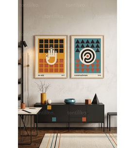 Minimalist Geometri 2'li Ahşap Çerçeveli Tablo Seti