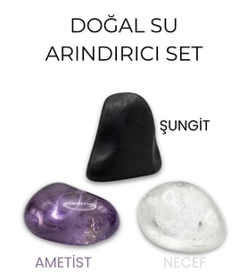 Doğal Taş Su Arındırma 3'lü Set Şungit, Ametist, Necef - Siyah, Kristal, Mor. mmif