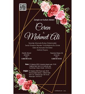 Nikah Düğün Nişan Kına Davetiyesi Beyaz Zarflı 5015 Kodlu