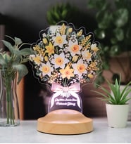 Nergis Çiçek Buketi Led Lamba, Işıklı Sarı Beyaz Nergis Lambası, Kişiye Özel İsimli Doğum Günü Hediyesi