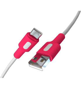 Lexroo Coral USB A-C Hızlı Şarj Kablosu, Beyaz Kablo, Beyaz/Pembe Uçlar (120 CM)