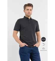 Siyah İtalyan Yaka Kısa Kol Cepsiz Slim Fit Pamuklu Tişört 1011260180