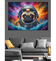Astronot Başlıklı Köpek Portresi Dekoratif Kanvas - Mdf Ahşap Tablo