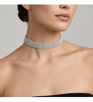 Valmont Accessories Kristal Taşlı 26+10 cm Choker Işıltılı Şık Kadın 5 Sıra Su Yolu Tasma Kolye