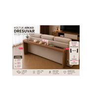 Café Royale Vintage & USB-Tech Konsol Raf - 3 USB + 4 Priz Girişli MDF Koltuk Arkası Raf Dresuar Ceviz 180x85x12