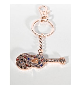 Taşlı Çok Renkli Gitar Anahtarlık Rose Gold – Işıltılı Sanatsal Şık Çanta & Anahtar Aksesuarı