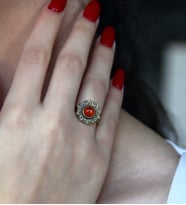 Doğal Taş Akik Yuvarlak Doğal Taşlı Antik Model Kadın Ayarlanabillir Yüzük euy92a (Kırmızı)
