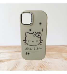 iPhone 11  Hello Kitty Kabartmalı Kaliteli Silikon Telefon Kılıfı (Krem)