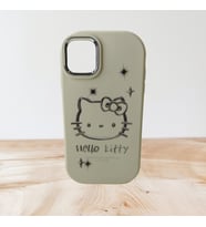 iPhone 11  Hello Kitty Kabartmalı Kaliteli Silikon Telefon Kılıfı (Krem)