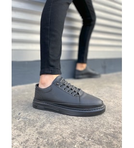 JY0535 Prime Bağcıklı Cilt Erkek Günlük Sneaker Ayakkabı CST - Siyah