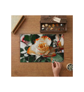 Beyaz Turuncu Gül Tasarımı 240 parça Ahşap Puzzle Ahşap Kutuda MP04911