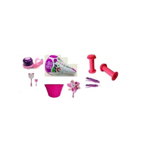 Bisiklet Prenses Dekoratif Set 7 Parça (zil Ayna Sele Sepet Püskül Elcik Rüzgar Gülü ) (Pembe)