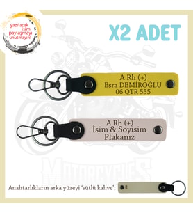 Şöförlere, İsim Plaka ve A Rh (+) Kan Grubu Yazılı Hediyelik Deri x2' li Anahtarlık, Pudra-Sarı-SK