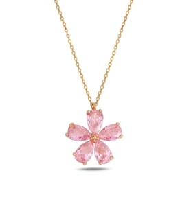 925 Ayar Gold Zirkon Pembe Taşlı Yasemin Çiçeği Gümüş Kolye