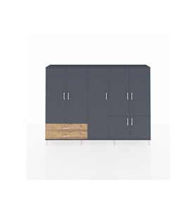 Arges Dolap 12 Raflı 2 Çekmeceli 7 Kapaklı 220x30x163 Antrasit-Antrasit/Çam