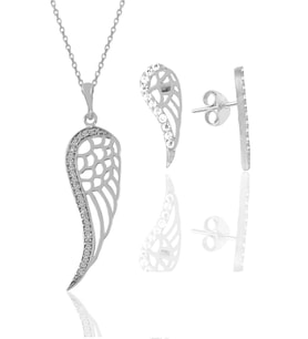 Söğütlü Silver Gümüş rodyumlu zirkon taşlı kanat kolye ve küpe seti