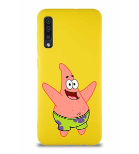 Samsung Galaxy A50S Soft Premier Kapak Patrick Yıldız Tasarımlı Silikon Kılıf - Sarı (Şeffaf)