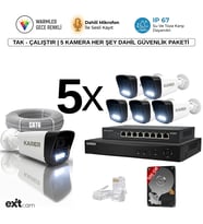 5'li IP KAMERA-POELİ-5MP-ULTRA HD-4K 1920 ÇÖZÜNÜRLÜK-SESLİ-GECE RENKLİ GÖRÜŞ-İNSAN ve PLAKA ALGILAMALI SET (Beyaz)