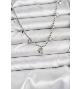 Zirkon Taşlı Kutup Yıldızı Model Pirinç Gümüş Renk Kadın Kolye - TJ-BKO10658