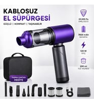 20.000 Pa Kablosuz Araç Süpürgesi 120W Güçlü Emiş 7800 mAh Şarjlı El Süpürgesi 8 Başlıklı HEPA Filtreli Mini Vakum