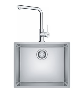 Franke Maris Mrx 110-50 Tek Gözlü Eviye + LİNA L Krom Spiralli Mutfak Eviye Batarya Seti (Krom)