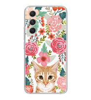 Samsung Galaxy A24 Uyumlu Kedi ve Çiçek Desenli Şeffaf Telefon Kılıfı