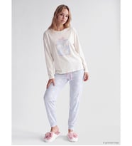 LCW DREAM Mavi Bisiklet Yaka Baskılı Kadın Pijama Takımı