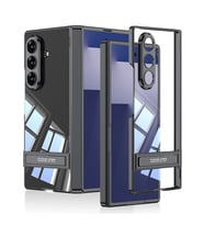 Galaxy Z Fold 7 Kılıf Kamera Korumalı Şeffaf Tasarımlı Lego Standlı Kılıf (Siyah)
