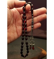Gümüş Kazaz Püsküllü 8x12mm Arpa Kesim Ateş Kehribar Tesbih (Çok Renkli)