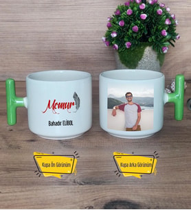 Memur Kupa Bardak Fotoğraflı T Yeşil Kulplu Memura Hediye