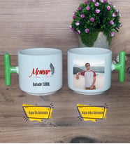 Memur Kupa Bardak Fotoğraflı T Yeşil Kulplu Memura Hediye