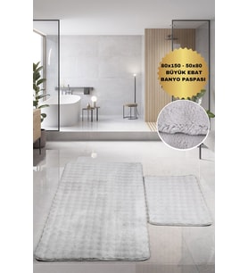Bubble Gri Büyük Banyolar İçin 2'li Banyo Paspas Seti Kaymaz Tabanlı Yıkanablir