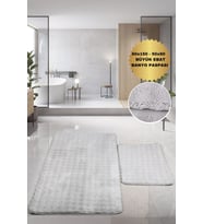 Bubble Gri Büyük Banyolar İçin 2'li Banyo Paspas Seti Kaymaz Tabanlı Yıkanablir