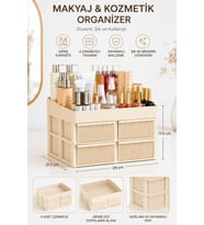 Luna Dört Çekmeceli Krem Renkli Makyaj ve Kozmetik Organizer