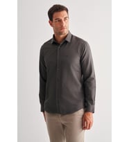 Haki Sert Yaka Uzun Kol Slim Fit Pamuklu Gömlek 1004255175