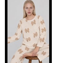 Night Kadın Çizgili Kalp Desenli Uzun Pijama Takımı