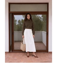LCW Modest Ekru Beli Lastikli Gabardin Kloş Etek
