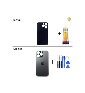 iPhone 13 Pro Grafit Arka Kapak Arka Cam Batarya Kapağı Lazer Kesim Kapak Pil Kapağı + B-7000 Yapıştırıcı + Tamir Seti