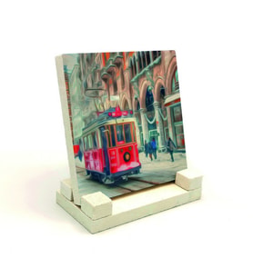 Nostaljik Tramvay Baskılı MDF Masaüstlük