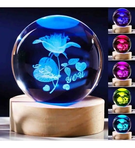 Wolawood Kristal Cam Kar Küresi 3D Renk Değiştiren Rgb'li Doğal Ahşap Standlı USB Kablolu LED Işıklı Lamba Seti Konsept Dekoratif Hediyelik Eşya Top Dekor Özel Premium Seri