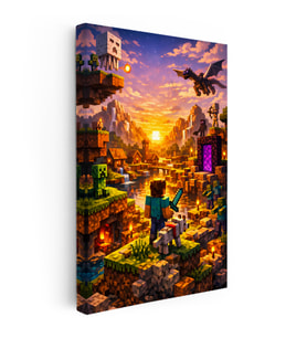 key Kanvas Tablo Steve Ender Dragon ve Portal Minecraft Tablosu Ev Ofis Duvar Dekoru