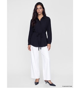 LCW Modest Siyah Beli Kuşaklı Kadın Gömlek Tunik