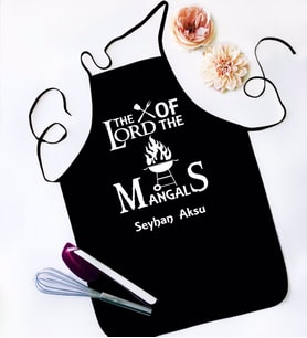 BK Gift Kişiye Özel Lord of The Mangals Tasarımlı Siyah Mutfak Önlüğü-1