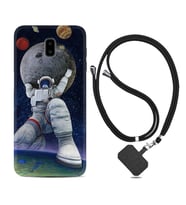 Samsung J6 Plus J7 Prime J7 Pro M20 Kılıf Boyun Askılı Silikon Astronot ve Dünya 1759