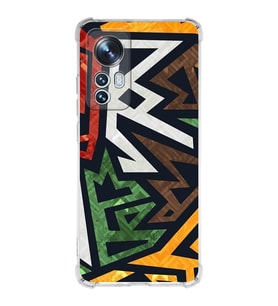 Xiaomi Mi 12 Uyumlu Köşe Korumalı Antişok Kapak Soyut Grafiti Tasarımlı Şeffaf Silikon Kılıf