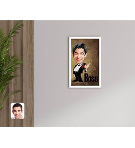 BK Gift Kişiye Özel Boss Karikatürlü Dekoratif Ahşap Beyaz Çerçeveli Tablo-1