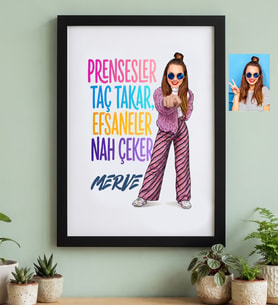 Kişiye Özel Karikatürlü Efsaneler Nah Çeker Siyah Çerçeve Doğum Günü Hediyesi