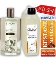 Simav Synaus Kestane Özlü ve Termal Sulu Kolonya 2'li Set 900ml + Cam 200ml